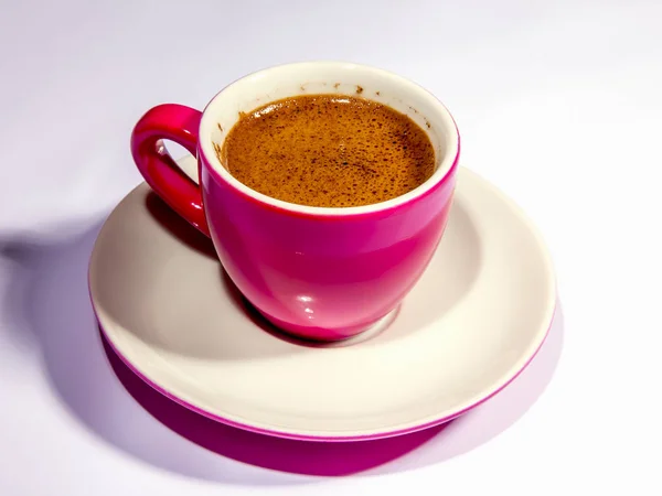 Espresso Kahve Parlak Pembe Seramik Kupası — Stok fotoğraf
