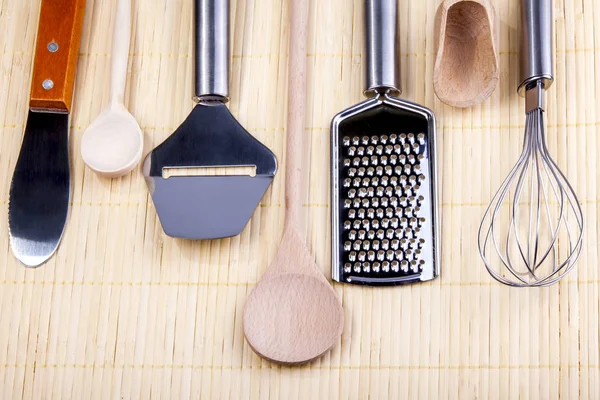 Utensílios Cozinha Madeira Metal — Fotografia de Stock