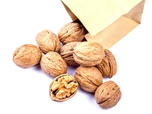 Walnuts Paper Package Table — Stock Photo, Image