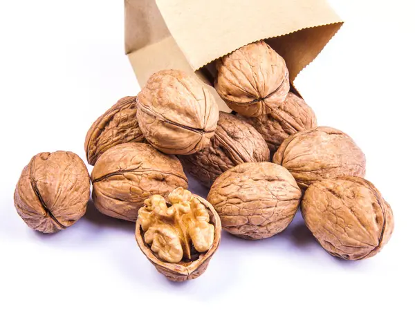 Walnuts Paper Package Table — Stock Photo, Image