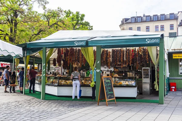 Münih Almanya Ağustos 2018 Alstadt Eski Şehirde Pazar Pazarının Sayaçları — Stok fotoğraf