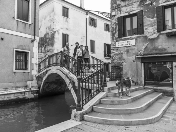 Venezia Italia Aprile 2019 Pittoresca Stradina Con Ponte Attraverso Canale — Foto Stock