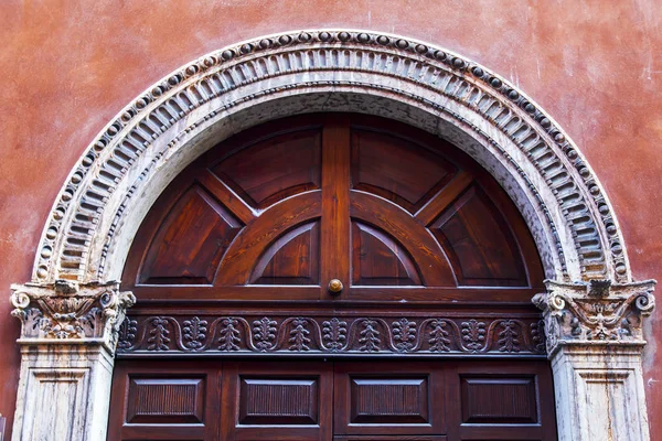 Verona, Italy, on April 24, 2019. Typical architectural details of a facade of the building in the old city