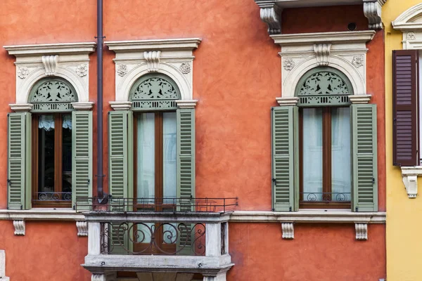 Verona, Italy, on April 24, 2019. Typical architectural details of a facade of the building in the old city.