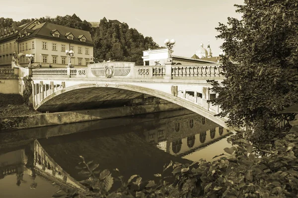 Ljubljana Slovenien Den Augusti 2019 Naturskön Stadsutsikt Ljubljanica River Embankment — Stockfoto