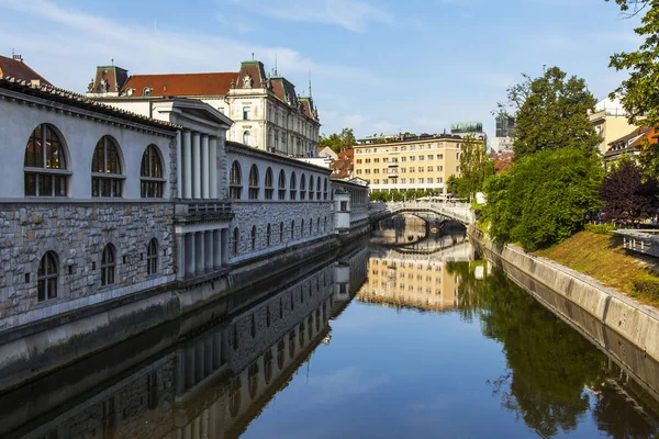 Lublaň Slovinsko Srpna 2019 Malebný Městský Výhled Nábřeží Řeky Ljubljanica — Stock fotografie
