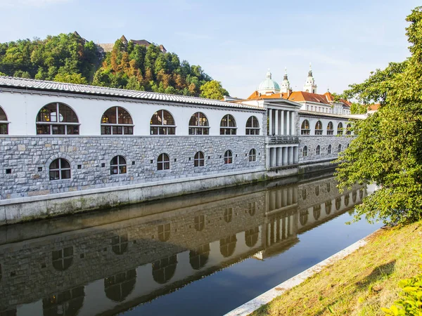 Liubliana Eslovenia Agosto 2019 Vista Urbana Escénica Liublianica River Embankment —  Fotos de Stock