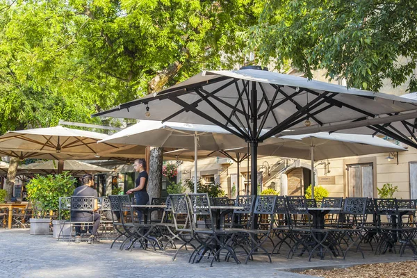 Ljubljana Slowenien August 2019 Gemütliches Straßencafé Einem Historischen Teil Der — Stockfoto