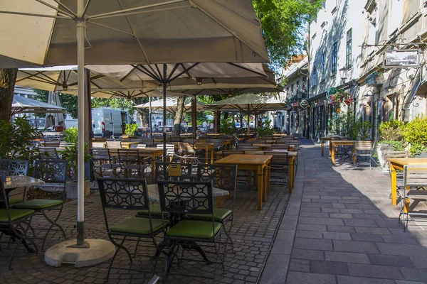 Ljubljana Slowenien August 2019 Gemütliches Straßencafé Einem Historischen Teil Der — Stockfoto