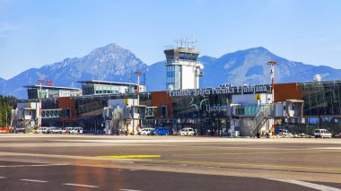 Ljubljana, Slovenya, 10 Ağustos 2019. Ljubljana Uluslararası Havaalanı.