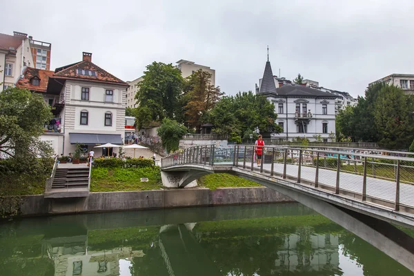 Ljubljana Slowenien August 2019 Malerischer Blick Auf Die Stadt Flussufer — Stockfoto