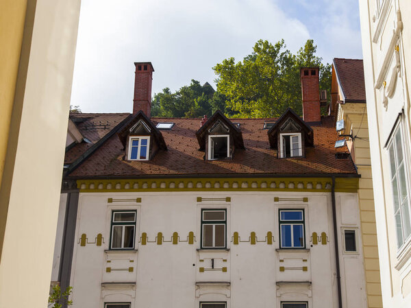 Ljubljana, Slovenia, August 5, 2019. picturesque city view. Beautiful street in the historical part of the city