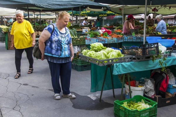 Ljubljana Slovenia August 2019 Traditional Sunday Farm Market Elderly Woman — Stock Photo, Image