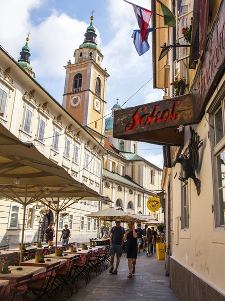 Ljubljana Slowenien August 2019 Gemütliches Straßencafé Historischen Teil Der Stadt — Stockfoto