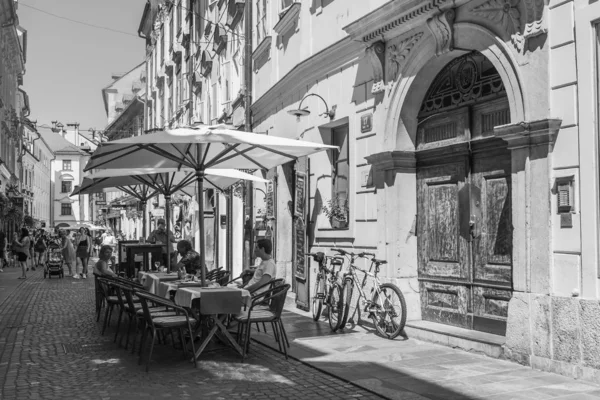 Ljubljana Slovenië Augustus 2019 Schilderachtig Uitzicht Stad Een Gezellig Straat — Stockfoto