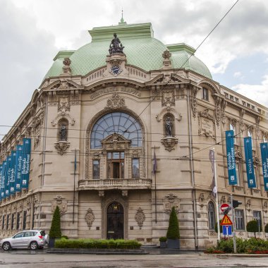 Belgrad, Sırbistan, 3 Ağustos 2019. Eski kentteki tarihi binanın mimari dekorasyonu