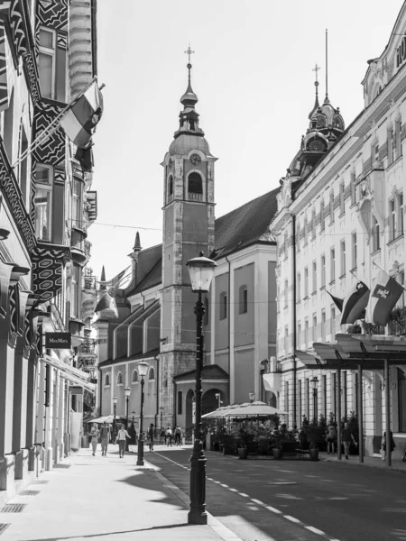 Ljubljana Slovenien Augusti 2019 Pittoresk Utsikt Över Staden Vacker Gata — Stockfoto