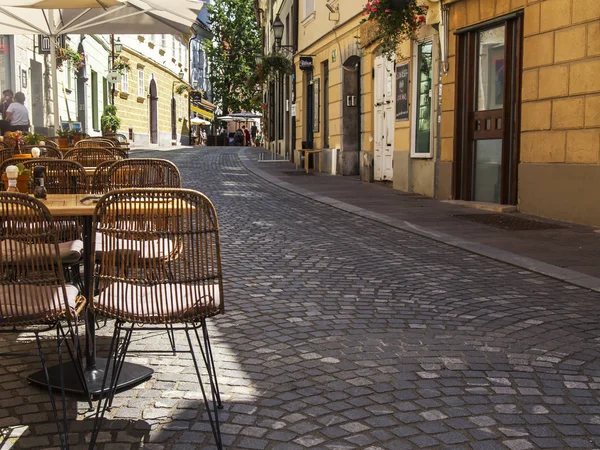 Ljubljana Słowenia Sierpnia 2019 Malowniczym Widokiem Miasto Piękna Ulica Historycznej — Zdjęcie stockowe