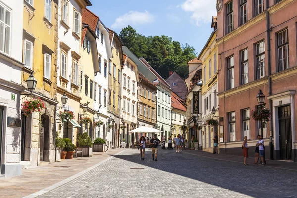 斯洛文尼亚卢布尔雅那 2019年8月5日 风景如画的城市景观 城市历史部分美丽的街道 — 图库照片