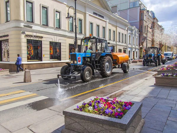 Moscou Russie Août 2019 Les Machines Nettoyage Circulent Long Rue — Photo
