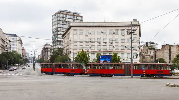 Belgrade Serbia August 2019 City View Old Tram Goes Street — Stock Photo, Image