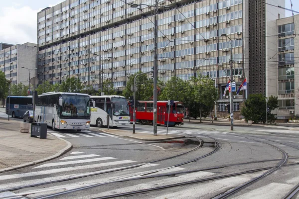 Белград Сербія Серпня 2019 Вигляд Міста Вулиця Трамваями — стокове фото