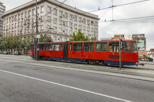 Belgrade Serbia August 2019 City View Old Tram Goes Street — Stock Photo, Image