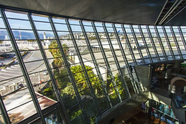 Nice França Outubro 2019 Vista Janela Panorâmica Terminal Passageiros Aeroporto — Fotografia de Stock