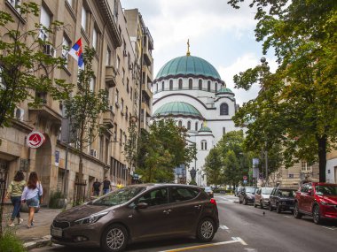 Belgrad, Sırbistan, 3 Ağustos 2019. Şehrin en büyük Ortodoks kilisesi St. Savva Kilisesi 'dir..