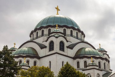 Belgrad, Sırbistan, 3 Ağustos 2019. Şehrin en büyük Ortodoks kilisesi St. Savva Kilisesi 'dir. Mimari Parça