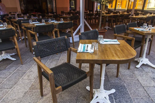 Nice France October 2019 Tables Typical Street Cafe Sidewalk — Stock Photo, Image