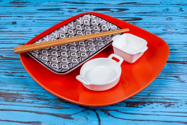 Gerechten Voor Het Serveren Van Japanse Keuken Plat Lay — Stockfoto