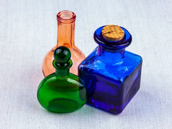 Vintage Glass Bottles Table — Stock Photo, Image