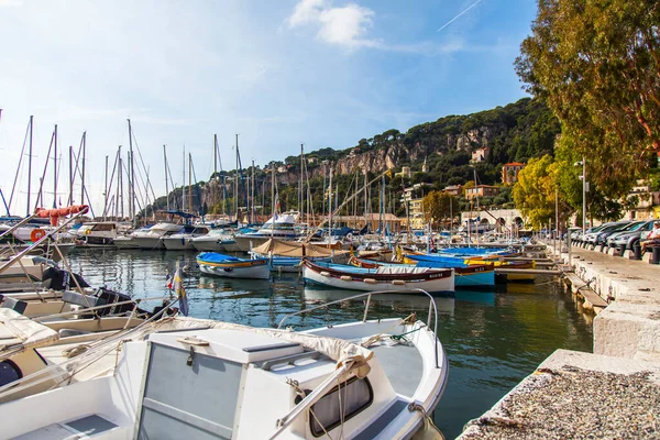 Villefranche Sur Mer Francia Ottobre 2019 Numerose Barche Ormeggiate Una — Foto Stock