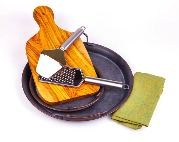 Vintage Kitchen Utensils Making Cheese Plate — Stock Photo, Image