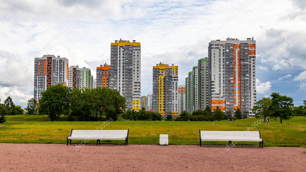 St. Petersburg, Russia, June 13, 2020. Modern multi-storey residential buildings