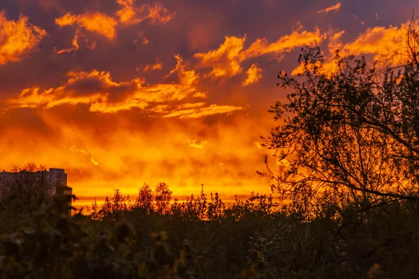Scénická Krajina Jasnými Mraky Během Západu Slunce — Stock fotografie