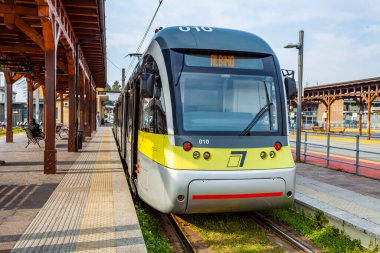 Bergamo, İtalya, 16 Şubat 2020. Şehir tramvay hattı terminali