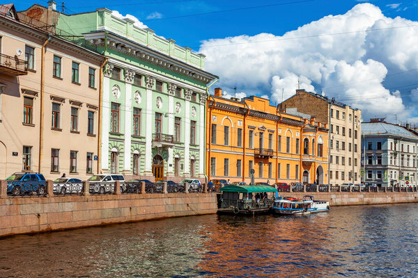 St. Petersburg, Russia, June 13, 2020. View of the Moika River and its picturesque embankments.