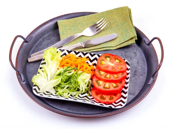 Surtido Verduras Frescas Plato Vintage — Foto de Stock