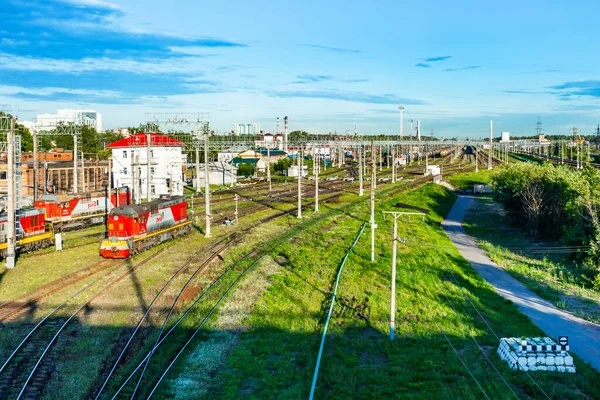 San Petersburgo Rusia Junio 2020 Numerosas Locomotoras Patio Operaciones — Foto de Stock