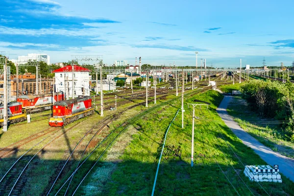 Petrohrad Rusko Června2020 Četné Lokomotivy Seřaďovacím Nádraží — Stock fotografie