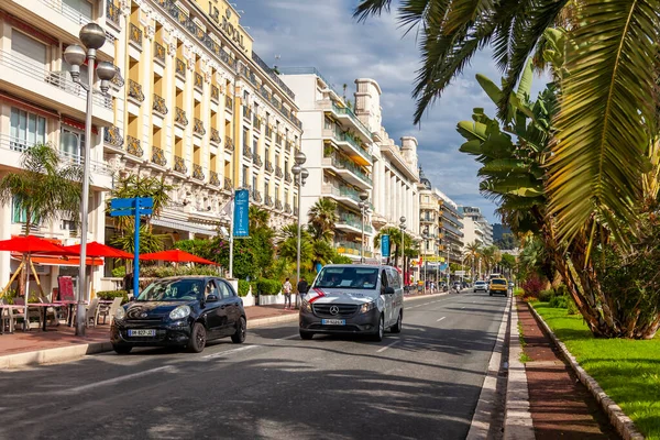 Nice França Outubro 2019 Vista Urbana Belo Conjunto Arquitetônico Palmeiras — Fotografia de Stock