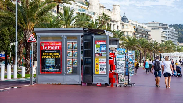 Niza Francia Octubre 2019 Cabina Prensa Noticias Muelle Promenade Des —  Fotos de Stock