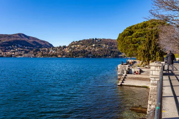 Como Italia Febrero 2020 Vistas Panorámicas Del Lago Como Hermoso — Foto de Stock