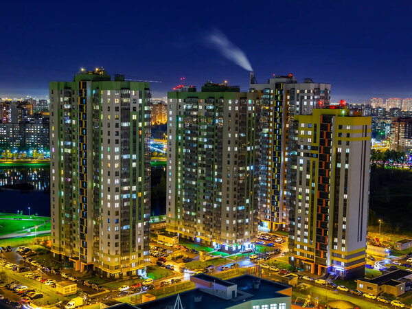 Saint Petersburg, Russia, October, 13, 2020. Multi-storey modern residential buildings in evening time