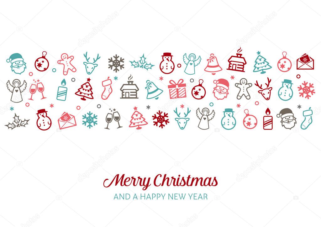 Christmas Icons Background - can be used as a greeting card, banner, decoration for web or print