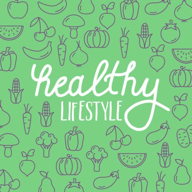 Sağlıklı yaşam vektör arka plan - göstermek herhangi bir konu hakkında sağlıklı beslenme, beslenme, Vejetaryen veya vegan yaşam tarzı veya sürdürülebilir tarım