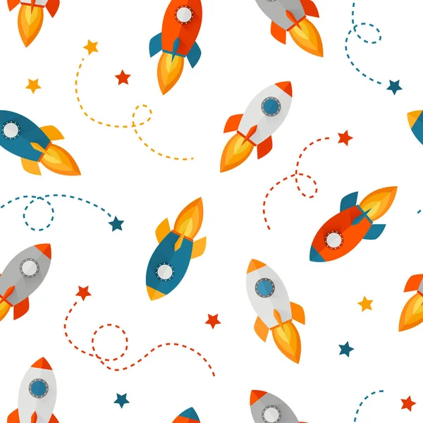 Şirin seamless modeli ile renkli roket - çocuklar için veya herhangi bir konu uzay ve evren hakkında göstermek için duvar kağıdı olarak kullanılabilir