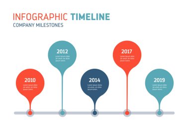 Şirket zaman çizelgesi - yıllık diyagramı. Süreç, ilerleme, geçmiş, büyüme göstermek için kullanılabilir... Vektör görüntü.